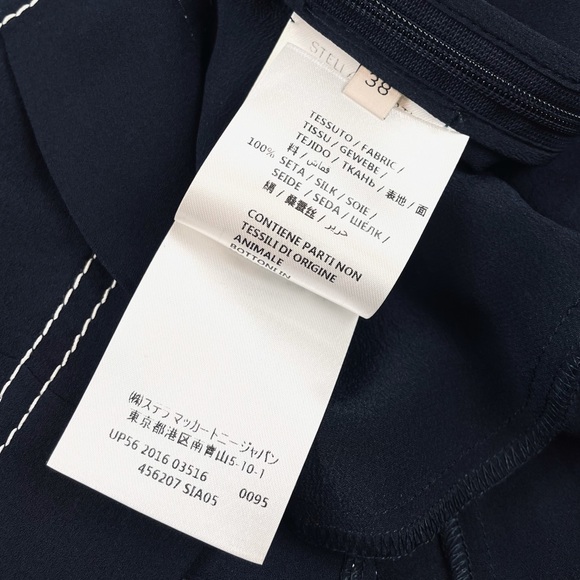 STELLA MCCARTNEY • 100% Silk Navy Contrast-Stitch Collared Mini Dress - Picture 11 of 16